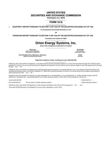 Vorschaubild Orion Energy Systems
 10-Q Quartalsbericht 2012 