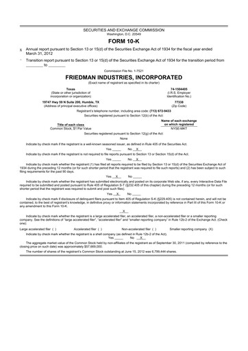 Miniature Friedman Industries 10-K Rapport annuel 2012