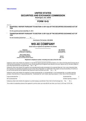 Miniature WD-40 Company
 10-Q Rapport trimestriel 2012 