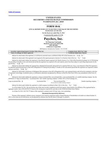 Thumbnail Paychex 10-K Annual Report 2012