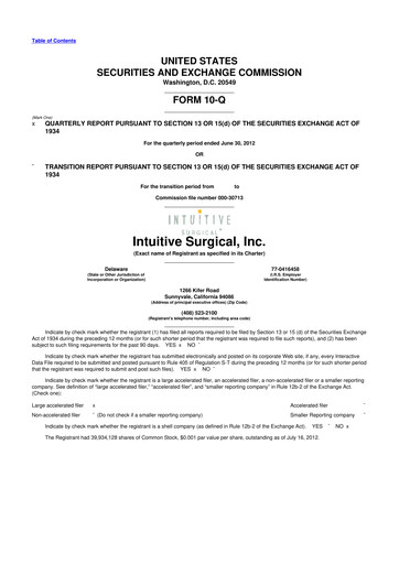 Thumbnail Intuitive Surgical 10-Q Quarterly Report FY2012 