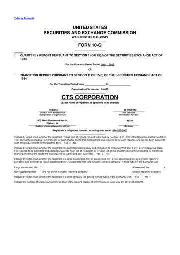 Miniature CTS Corporation 10-Q Rapport trimestriel 2012 