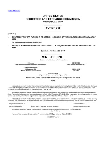 Thumbnail Mattel
 10-Q Quarterly Report FY2012 