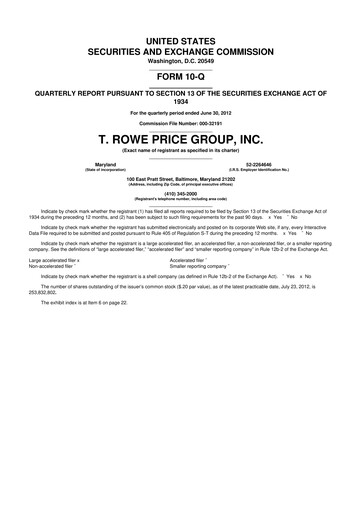 Thumbnail T. Rowe Price
 10-Q Quarterly Report FY2012 