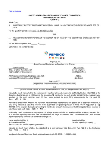 Thumbnail Pepsico 10-Q Quarterly Report FY2012 