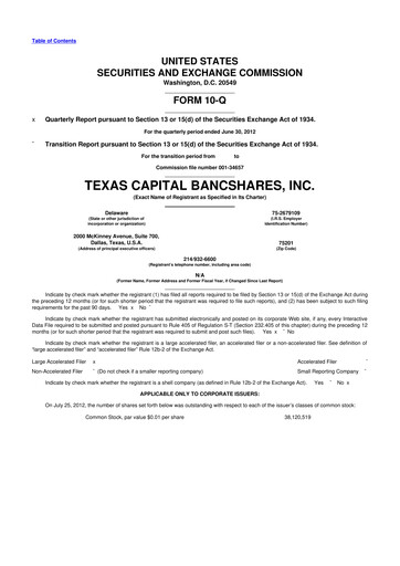 Thumbnail Texas Capital Bancshares 10-Q Quarterly Report FY2012 