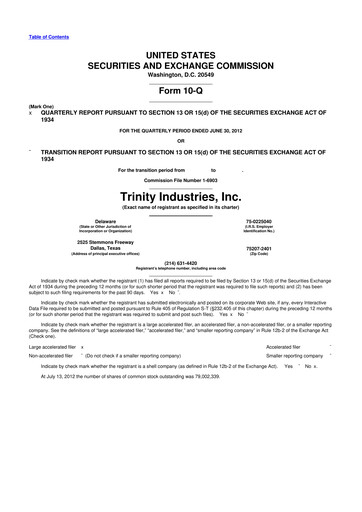 Vorschaubild Trinity Industries
 10-Q Quartalsbericht 2012 