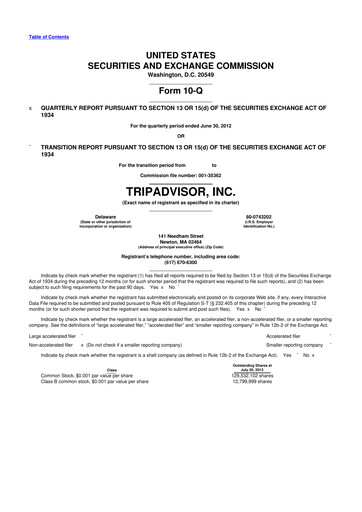 Miniature TripAdvisor 10-Q Rapport trimestriel 2012 