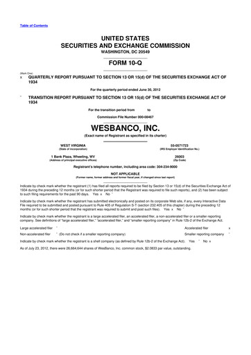 Thumbnail WesBanco 10-Q Quarterly Report FY 