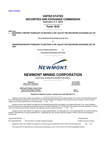 Thumbnail Newmont 10-Q Quarterly Report FY2012 