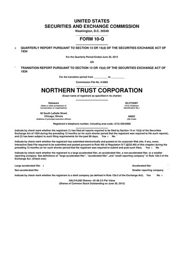 Thumbnail Northern Trust
 10-Q Quarterly Report FY2012 