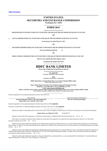 Miniature HDFC Bank 20-F Rapport annuel 2012