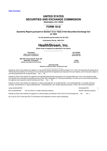 Thumbnail HealthStream 10-Q Quarterly Report FY2012 