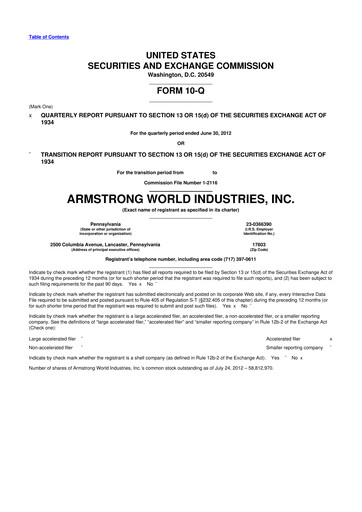 Thumbnail Armstrong World Industries
 10-Q Quarterly Report FY2012 