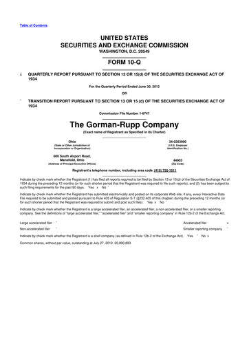 Thumbnail Gorman-Rupp 10-Q Quarterly Report FY2012 
