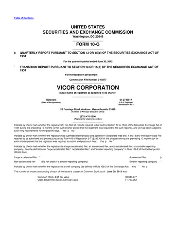 Thumbnail Vicor
 10-Q Quarterly Report FY2012 