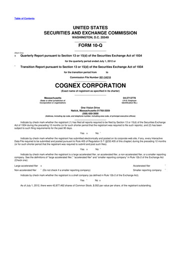 Thumbnail Cognex 10-Q Quarterly Report FY2012 