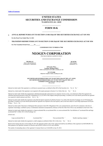 Thumbnail Neogen 10-K Annual Report 2012