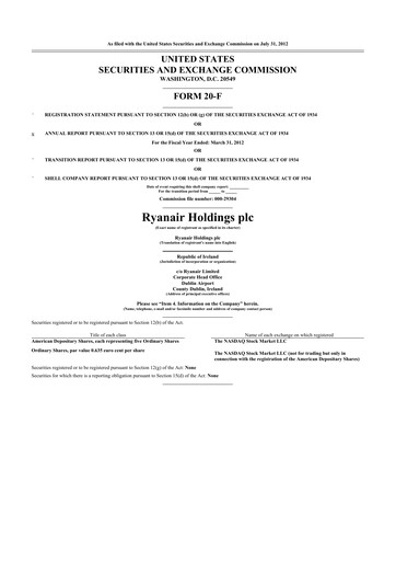 Thumbnail Ryanair 20-F Annual Report 