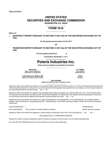 Thumbnail Polaris 10-Q Quarterly Report FY2012 