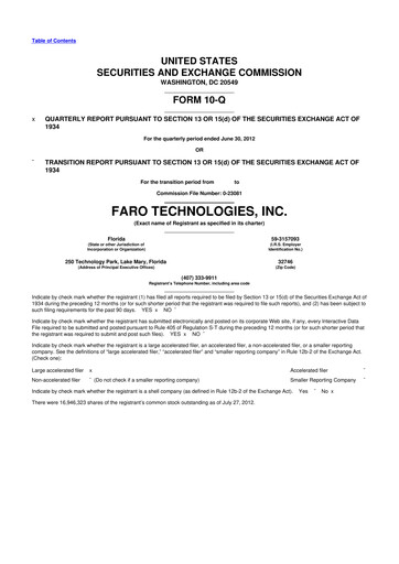 Thumbnail Faro Technologies
 10-Q Quarterly Report FY2012 