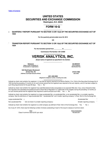 Thumbnail Verisk Analytics 10-Q Quarterly Report FY2012 