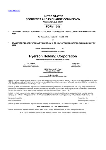Thumbnail Ryerson 10-Q Quarterly Report FY2012 