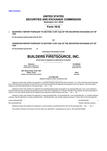 Thumbnail Builders FirstSource
 10-Q Quarterly Report FY2012 