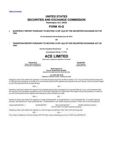 Vorschaubild Chubb 10-Q Quartalsbericht 2012 