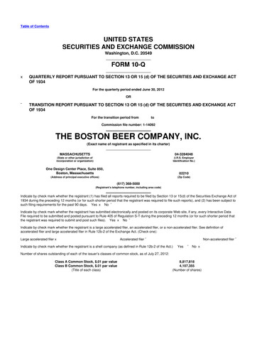 Vorschaubild Boston Beer Company 10-Q Quartalsbericht 2012 