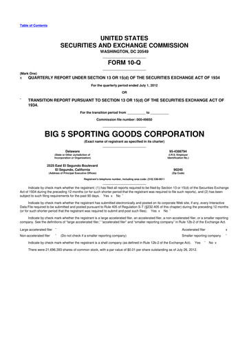 Thumbnail Big 5 Sporting Goods 10-Q Quarterly Report FY 