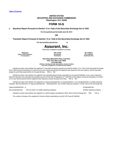 Thumbnail Assurant 10-Q Quarterly Report FY2012 