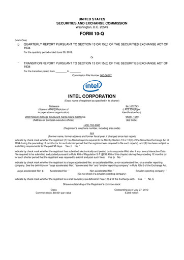 Thumbnail Intel 10-Q Quarterly Report FY2012 