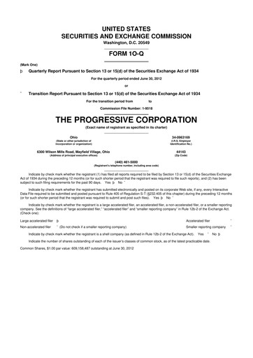 Thumbnail Progressive 10-Q Quarterly Report FY2012 