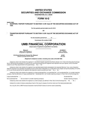 Thumbnail UMB Financial 10-Q Quarterly Report FY2012 