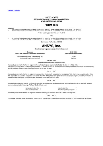 Thumbnail Ansys 10-Q Quarterly Report FY2012 