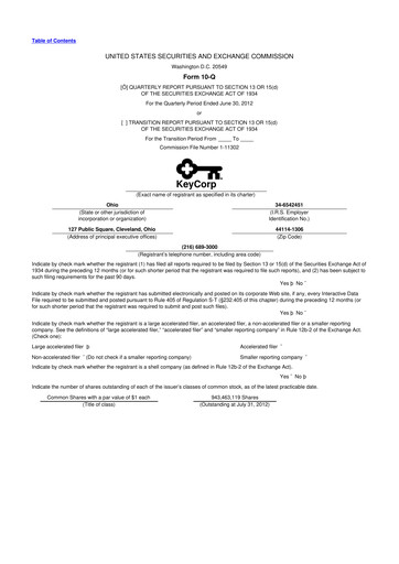 Thumbnail KeyCorp (KeyBank) 10-Q Quarterly Report FY2012 