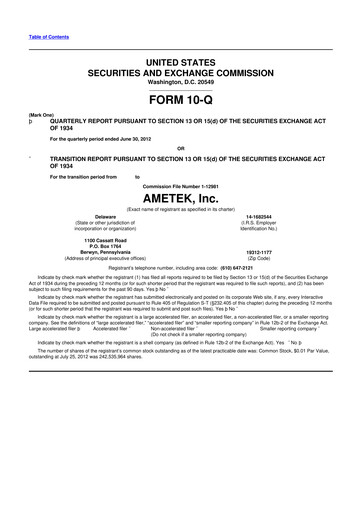 Thumbnail Ametek 10-Q Quarterly Report FY2012 