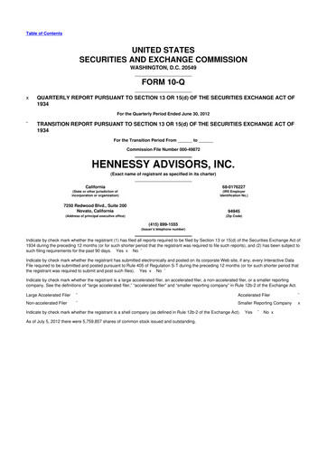 Thumbnail Hennessy Advisors 10-Q Quarterly Report FY2012 