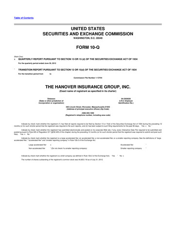 Thumbnail Hanover Insurance Group 10-Q Quarterly Report FY 