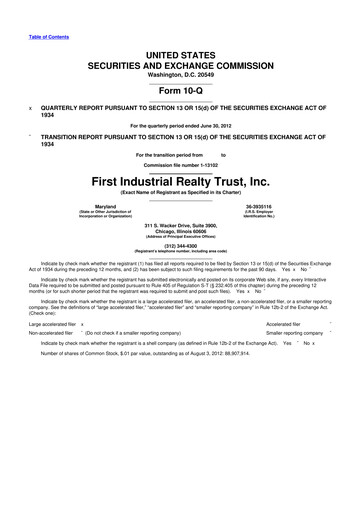 Thumbnail First Industrial Realty Trust 10-Q Quarterly Report FY2012 