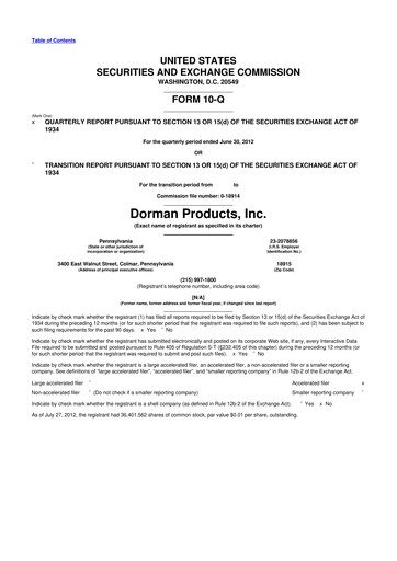 Thumbnail Dorman Products 10-Q Quarterly Report FY2012 