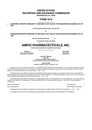 Thumbnail Ampio Pharmaceuticals 10-Q Quarterly Report FY2012 