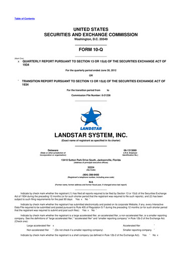 Miniature Landstar System
 10-Q Rapport trimestriel 2012 