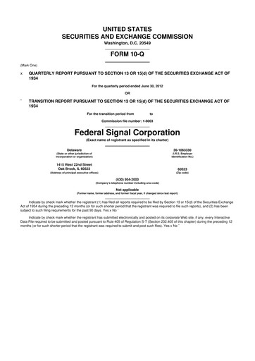 Thumbnail Federal Signal 10-Q Quarterly Report FY2012 