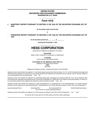 Thumbnail Hess 10-Q Quarterly Report FY2012 