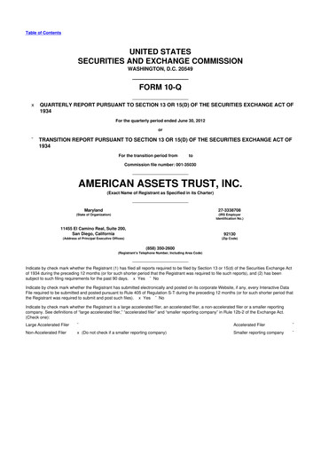 Thumbnail American Assets Trust
 10-Q Quarterly Report FY2012 