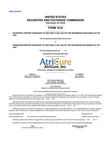 Miniature AtriCure 10-Q Rapport trimestriel 2012 