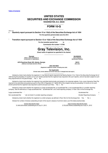 Thumbnail Gray Media
 10-Q Quarterly Report FY2012 