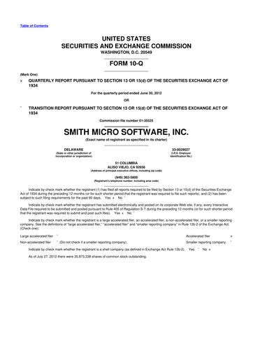 Miniature Smith Micro Software
 10-Q Rapport trimestriel 2012 